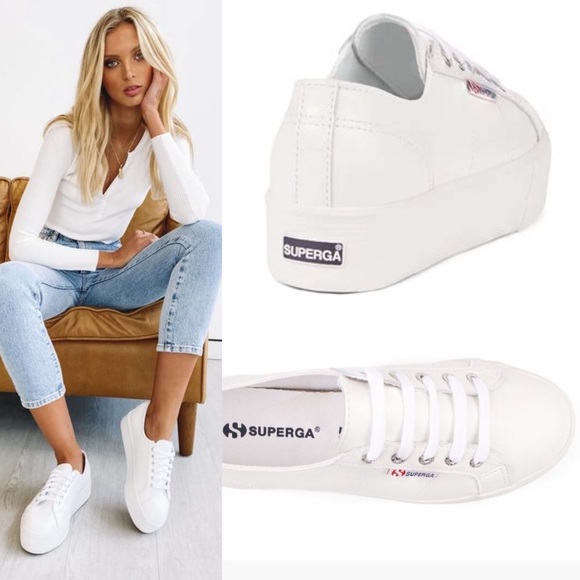 superga white leather platform